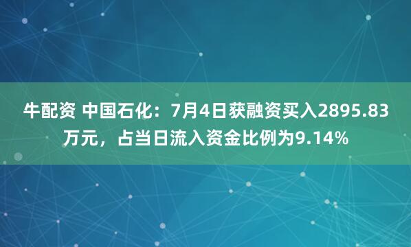 牛配资 中国石化:7月4日获融资买入2895.83万元,占当日流入资金比例为9.14%